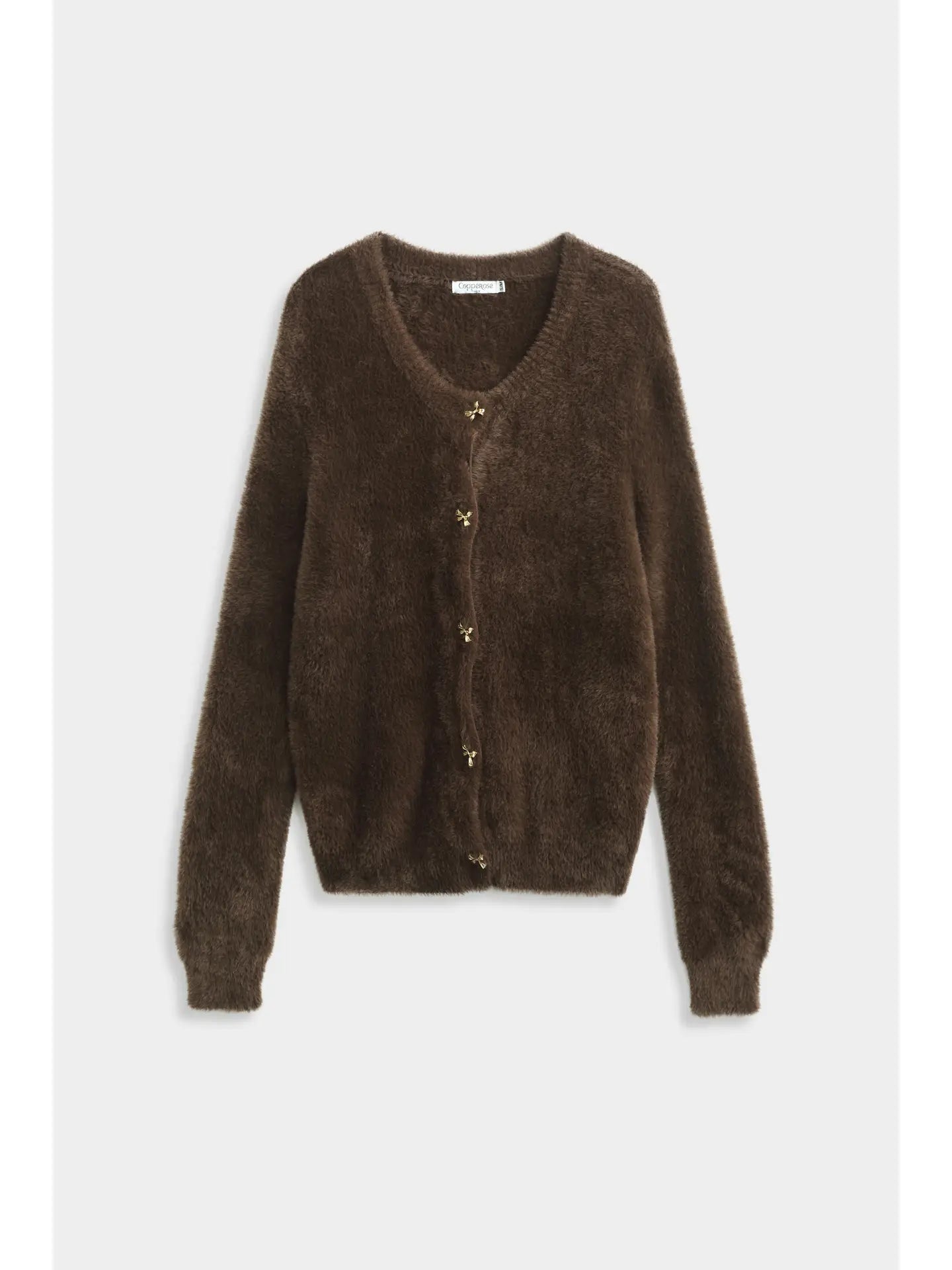 Zacht bruin vest knopen strikmotief